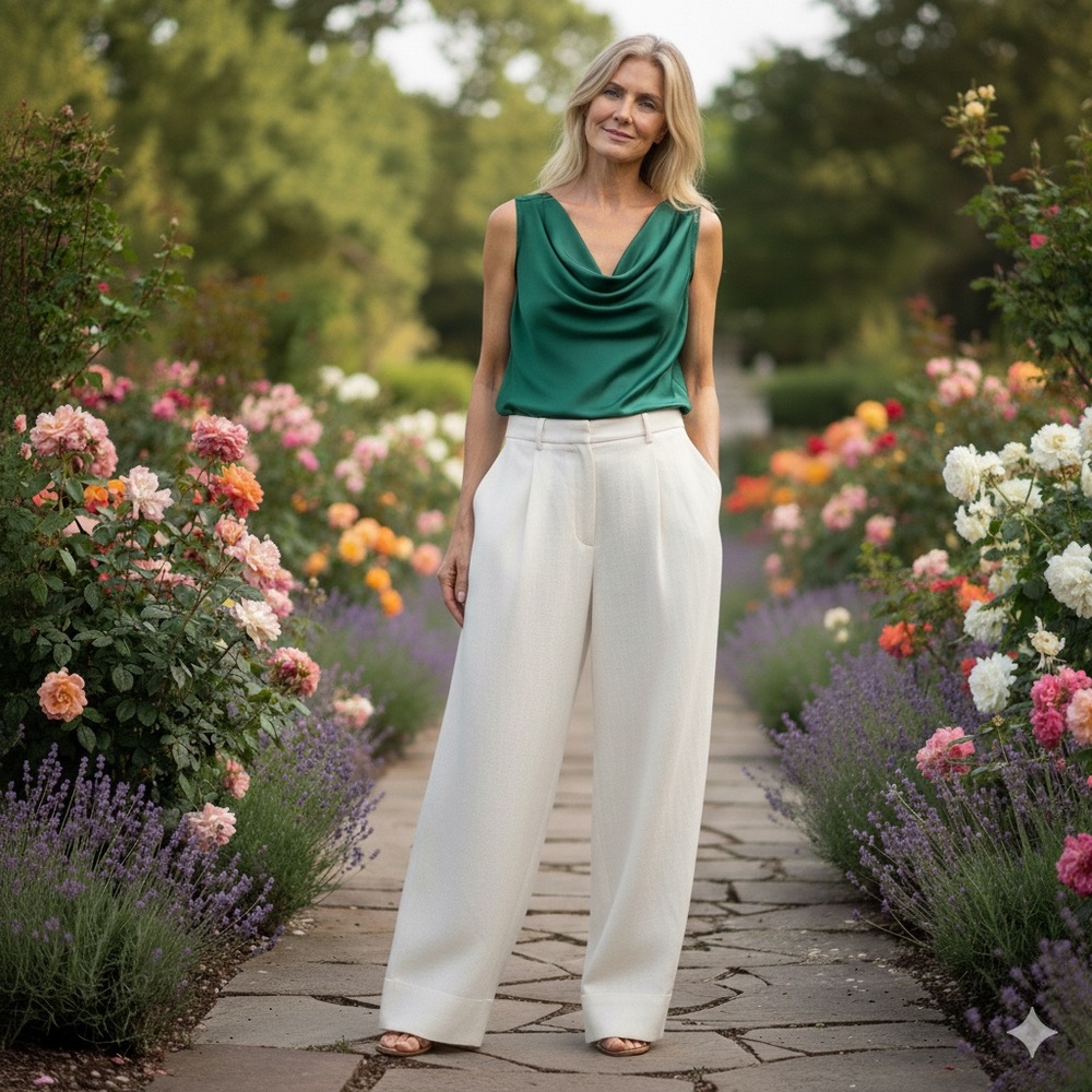 Coldwater Creek Cream Silk wide legPants